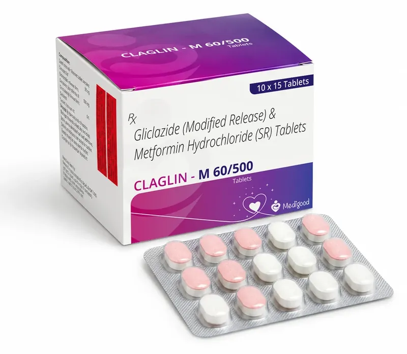 CLAGLIN M 60/500 Tablet (Gliclazide 60 mg + Metformin 500 mg (extended release)), 10 x 15 tablets (Blister)